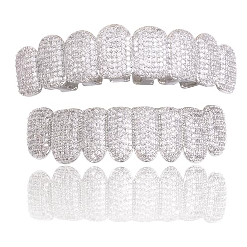 Gold Teeth Grillz Hip Hop Punk Style Copper Plated 18K Gold Inlaid Gorgeous shine Zircon Teeth Grilz Grills Orthodontics Halloween Night Party Shining Choice Numerous zircons