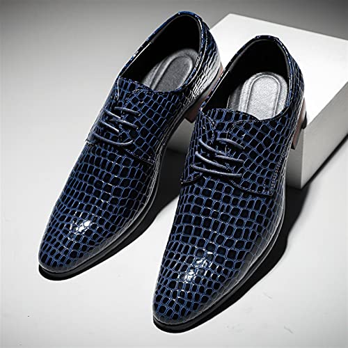 Dress Oxford Shoes for Men Lace Up Crocodile Embossed Derby Shoes Pointed Toe Vegan Leather Non Slip Low Top Anti-Slip Rubber Sole Wedding(Blue,10)4
