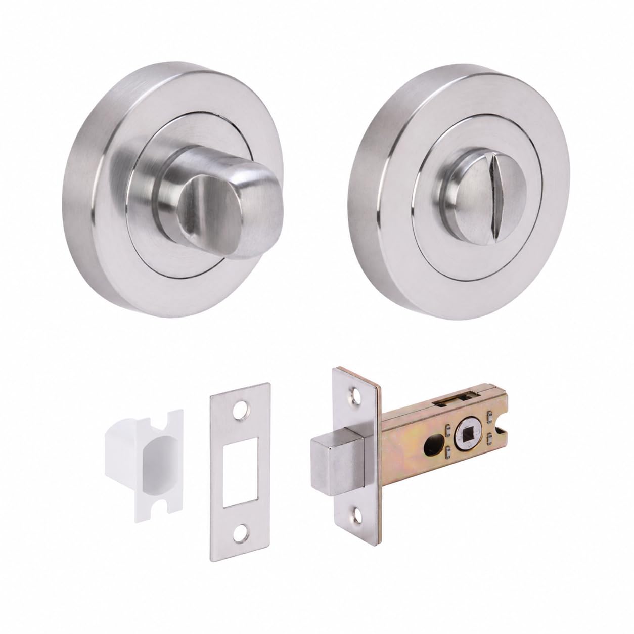 HANDLEZONE® Bathroom Toilet Door Thumb Turn and Release Deadbolt Kit - Satin Chrome - 65mm Bolt with 45mm Backset