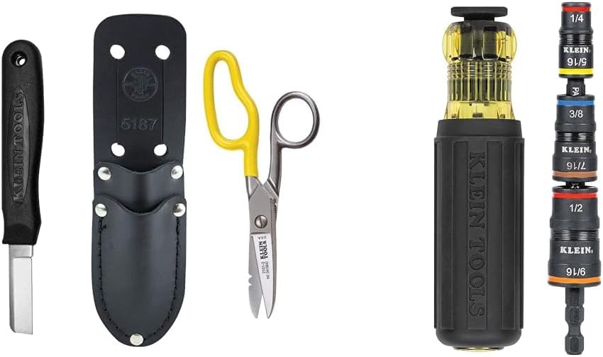 Klein Tools Cable Splicer's Kit with Free-Fall Snip & Cable Splicer Knife and 7-in-1 Impact Flip Socket Set with 6 Hex Nut Driver Sizes