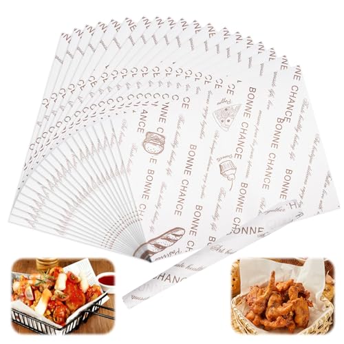 100 Hejo Papel Antigrasa Alimentos 38x28cm Papel de Horno, Paper Encerado para Alimento, Paper para Envolver Aliment para Queso, Hamburguesa, Sándwiches, Panes, Papas Fritas
