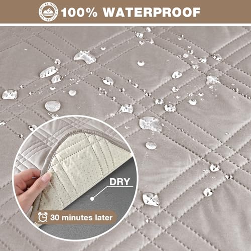 Image of TAOCOCO 100% Waterproof Recliner Sofa Cover, Non Slip Split Couch Covers for Reclining Couches with Elastic Straps(3 Seater, Cream)