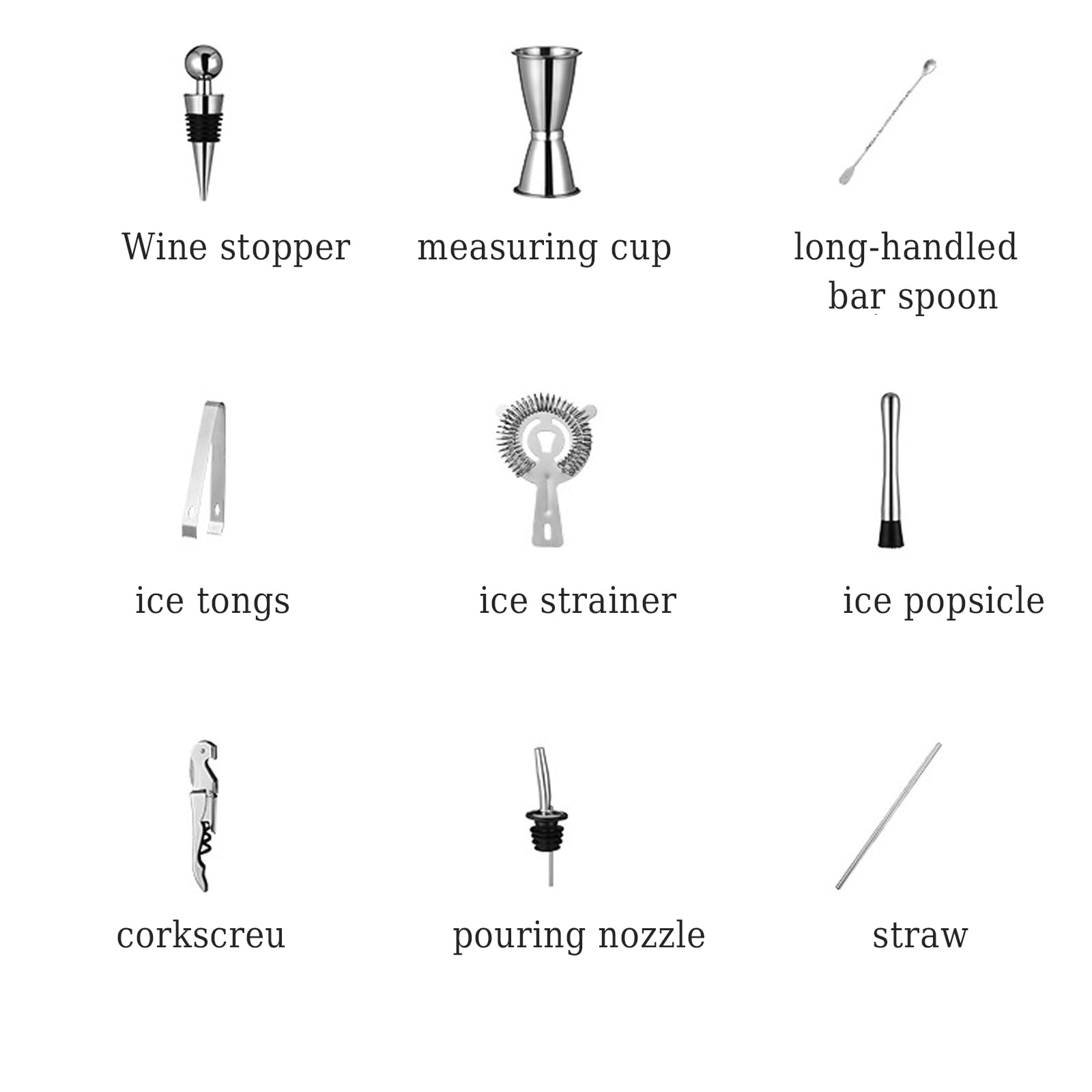 Kit Barman Professionale in Acciaio 9 Pezzi Set Cocktail Shaker con Cucchiaio da Bar Tutti Gli Accessori Essenzial kit da barista per Casa Bar Festa,Regalo per Donna Uomo per Mescolare Bevande,