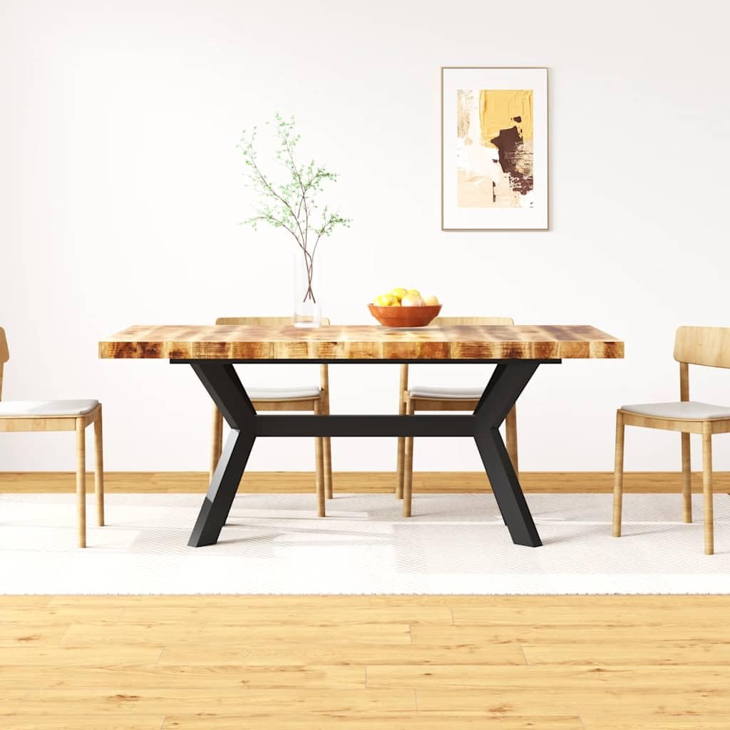 Stół do jadalni z litego drewna mango ze stalowym stelażem, 180 x 90 x 76 cm, ręcznie wykonany, polerowany i lakierowany, do kuchni i jadalni w stylu industrialnym vintage