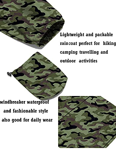 Avoogue Lightweight Raincoat Women'S Waterproof Windbreaker Packable Outdoor Hooded Rain Jacket Army Green Camouflage L thumb #4
