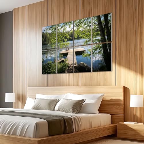 Set de 8 Paneles Acústicos Autoadhesivos JCFANGALLERY Vista Idílica del Lago Día Soleado de Verano Decorativos para Pared Absorbentes de Sonido 48"x32" para Oficina Casa Estudio miniatura 5