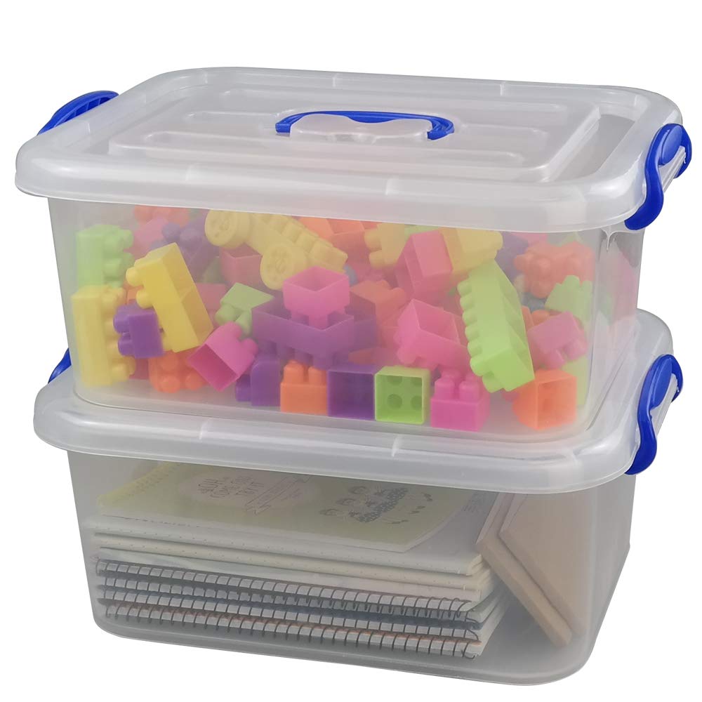 8 Quart Plastic Storage Latch Box, Clear Storage Bin with Handle, Set of 2