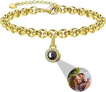 Personalized Photo Projection Bracelet Custom Photo Bracelets with Picture Inside Round Pendant Circle Picture Bracelet for Anniversary Valentines Day Birthday