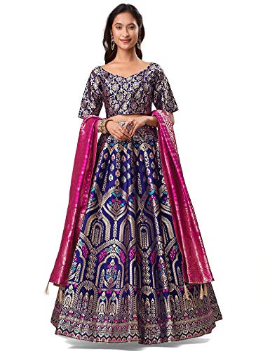 Image of PURVAJA Women's Jacquard Semi-Stitched Lehenga choli(Saheli)