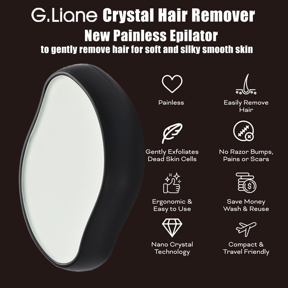 G.Liane Crystal Hair Eraser,Painless Glass Hair Removal,Magic Nano Hair Remover Stone,Reusable Epilator for Women and Men (Black) - Image 2