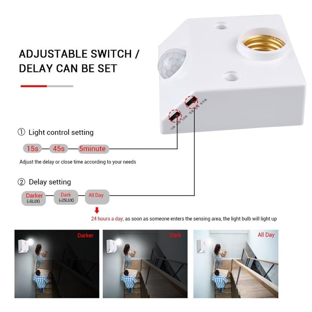 Iluminación KJXP, Paquete de 5, interruptor de luz de sonido LED, interruptor de Sensor de movimiento PIR E27 AC220V, soporte de lámpara de encendido/apagado automático, Detector de Sensor de techo
