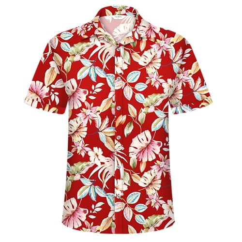 Image of Hawaiian Shirt for Men Tropical Shirts Summer Beach Button Down Short Sleeve Luau Aloha Floral Cruise Vacation Outfit 2026