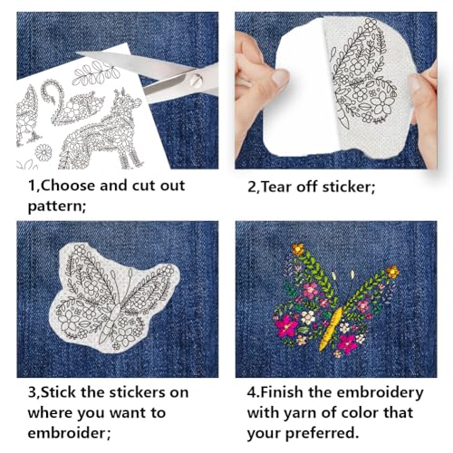 BENECREAT 4 Sheets 41pcs Flower Animals Water Soluble Hand Sewing Stabilizers - Image 3
