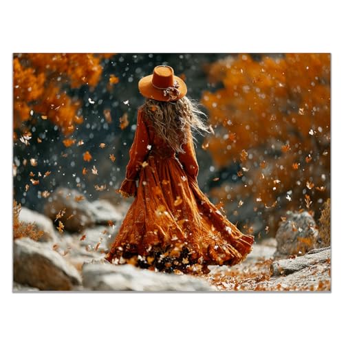 Tableau femme africaine BOHUO impression sur toile d'automne orange pour salon 70x100cm