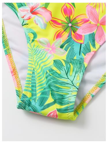 Floerns Girl's Bikini Set Tropical Print Ruffle Trim Cut Out 2 Piece Bathing Suit4