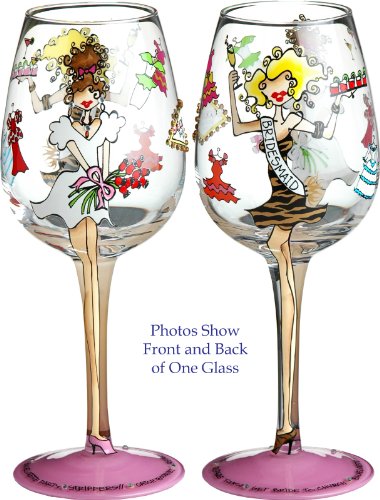 Bottom's Up 15-Ounce Bridesmaid Handpainted Wine Glass