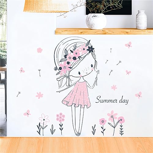 Vinilo Decorativo Pale Pink Dandelion Girl 24.8”x29.5” miniatura 3