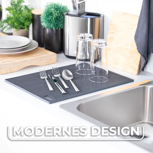 Vileda Abtropfmatte Geschirr 30x40cm - Trockenmatte - Anti-rutsch Spülmatte - Rollbar & Platzsparend, ideal für Geschirr, Besteck & Gläser - Abtropfunterlage TPR