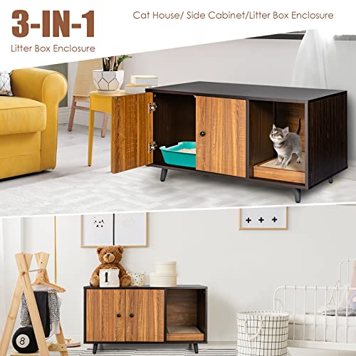 Tangkula Cat Litter Box Enclosure, Cat Washroom W/Divider, Scratching Pad, Metal Leg, Enclosed Cat Box Cabinet Pet House… - Image 5