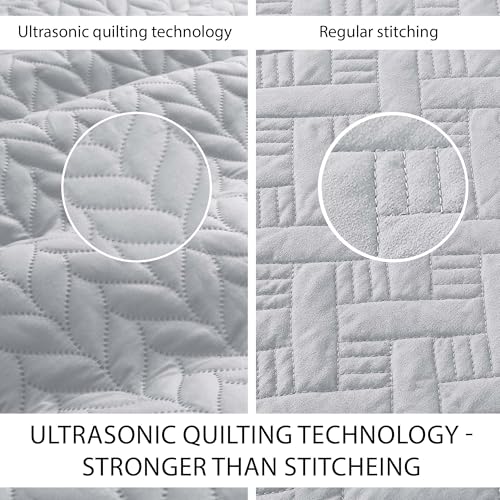 IR Imperial Rooms Queen Quilt Bedding Set Size (90" x 96") + 2 Pillow Shams (20" x 26"+ 2") - 3 Pcs All Season Lightweight Reversible Microfiber Coverlet Embossed Quilt Bedspread (Silver)