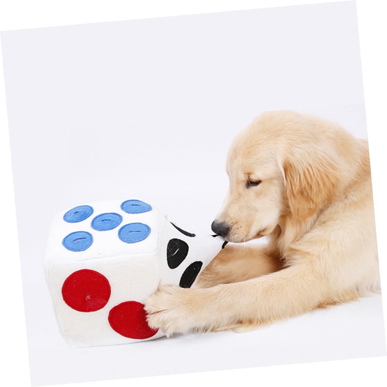 ibasenice Distributeur de Croquettes Forme de Dé Jouet Olfactif Anti-étranglement pour Animaux de Compagnie Distributeur Alimentation Lente