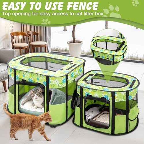 Image of Portable Cat Playpen, Foldable Indoor Outdoor Pet Tent with 2 Areas | Detachable dual compartments, 600D Oxford fabric, mesh panels, top zip opening, tent pegs, carry bag for travel or home
