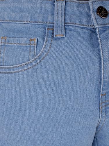 Image of KiddoPanti Boys Knee-Length Denim Shorts | Stretchable Cotton Poly Denim | Comfortable Fit with Button Elasticated Waistband & Zip Fly