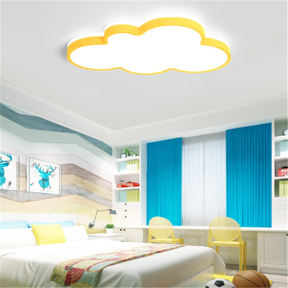 Kid’s Room LED Ceiling Lamp Creative Cloud Shape Flush Mount Ceiling Light Fixture Cartoon Acrylic Close to Ceiling Chandelier Lighting for Children Room Kid’s Bedroom (Yellow,19’’W-White Light) 92(Y