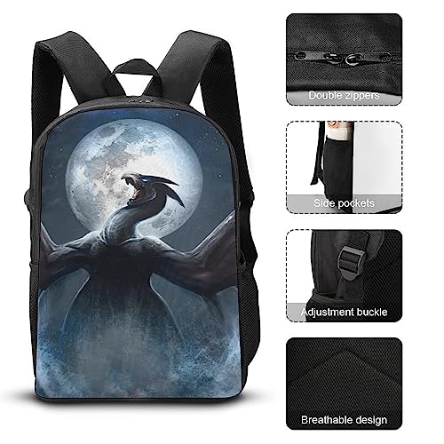 Mochila escolar de dragón con gran capacidad de 17 pulgadas para libros y viaje 4