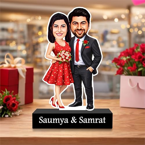 Image of ZOCI VOCI Personalized Couple Gift from Photo, Custom Name Acrylic Couple Caricature, Romantic Gift for Couples (Ever After, Without Light)