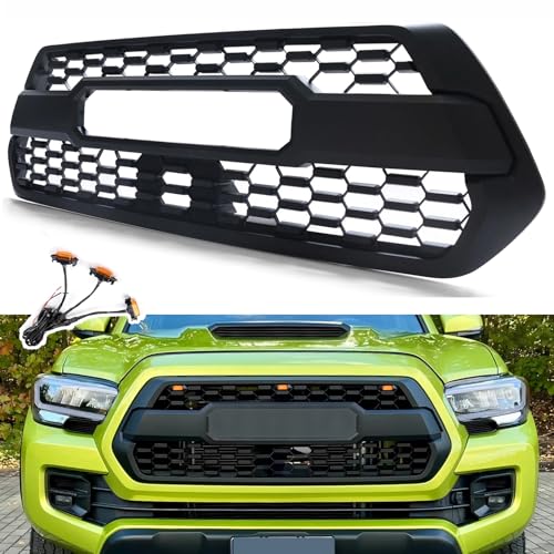 Front Grill (With Letters & Amber Lights) Fit for Toyota Tacoma 2016-2023 SR/SR5/TRD ABC Matte Black Bumper Grille