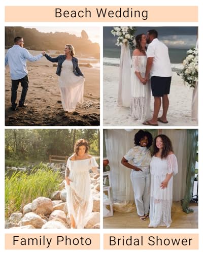 Holipick Women's Off Shoulder Lace Maxi Dress Boho Wedding Guest Bridesmaid Beach Formal Long Dress3