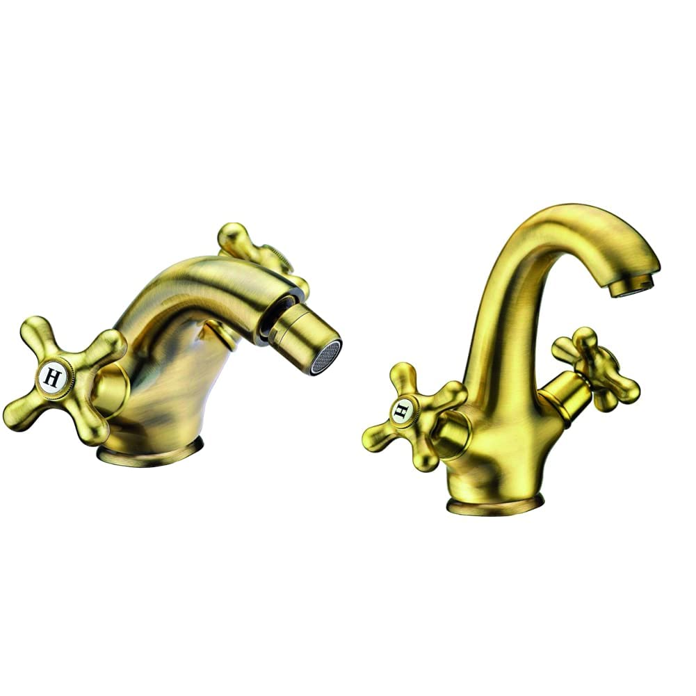 DP Grifería - Grifo de bidet monomando, color Antique, serie Almendro & DP Grifería - Grifo de lavabo monomando, color antique, serie Almendro