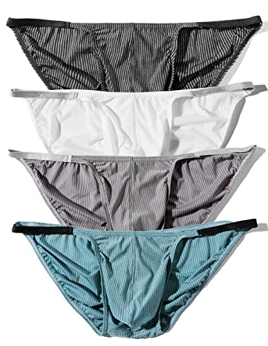 MIZOK Men's Sexy Underwear 4 Packs Elastic Ruched Back Bikini Briefs with Pouch