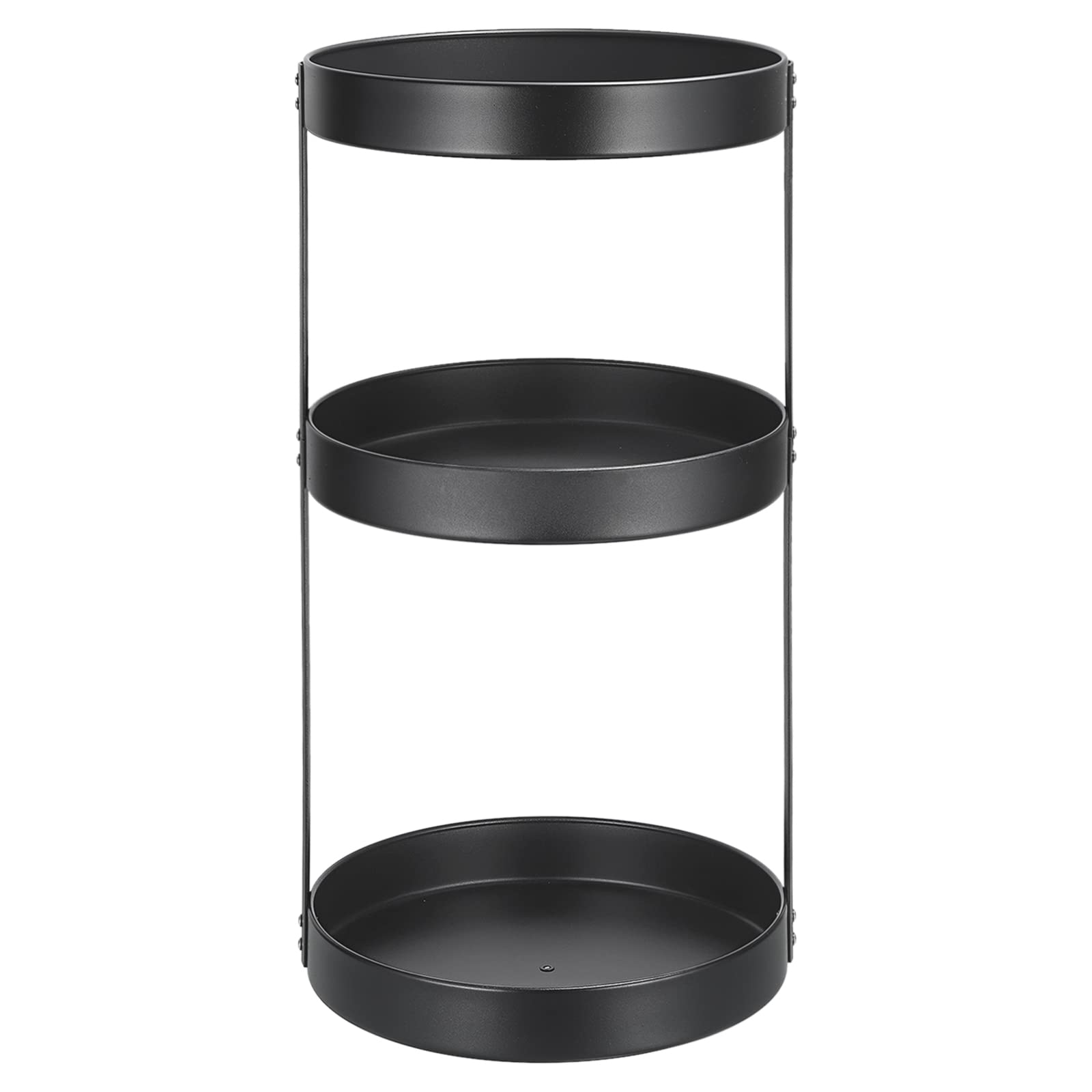 Sourcing Map Lazy Susan 2 Livelli, Portaspezie Girevole In Acciaio Con Altezza Regolabile, Organizer Da Cucina E Dispensa, Nero - 2