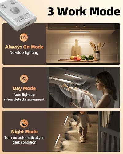 Image of EZVALO 10inch Under Cabinet Lighting, 2500mAh Rechargeable Motion Sensor Lights Indoor with 3 Color Temps, 2 Pack Magnetic Closet Light, 80 LED Dimmable Under Counter Lights for Kitchen, Shelf, Stair