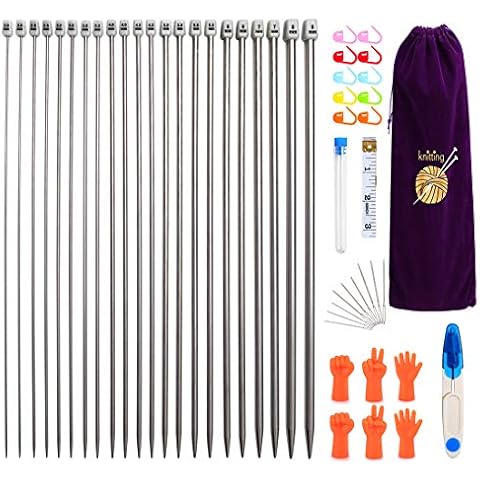 MoneRffi Knitting Needle Set 22pcs Stainless Steel Sweater Knitting Needles Kit 2mm-8mm (11Pair-11 Size) with Case Bag Cover