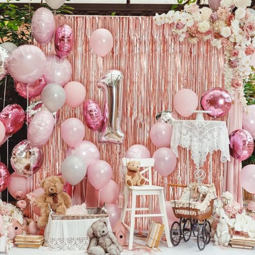 Image of Crosize 8 Pack 3.3 x 9.9 ft Rose Gold Foil Fringe Curtains Party Decorations, Rose Gold Tinsel Curtain Backdrop for Parties, Door Streamers, Glitter Streamer Backdrop for Birthday Decoration