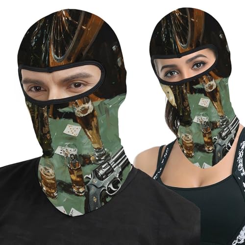 Pasamontaña para hombre y mujer con estampado de pistola y cartas, máscara facial completa para motocicleta, gorro calentador de cuello miniatura 1