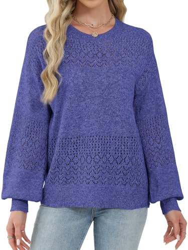 Image of Lylinan Womens Sweaters Casual Boho Long Sleeve Shirts Crewneck Lightweight Crochet Tops Pullover Knit Sweater