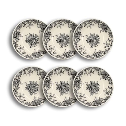NOVASTYL - Lot 6 assiettes creuses florali 20.5cm en grès décor noir - 2614806