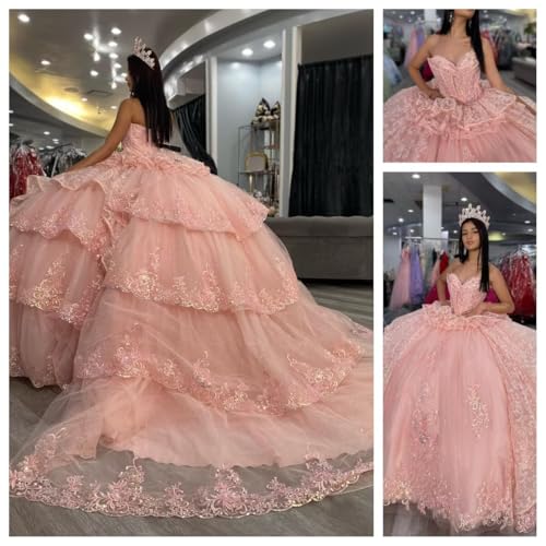 XYAYE Glitter Tulle Quinceanera Dresses with Sleeves Lace Layered Vestidos de Quinceañera Puffy Beaded Strapless 16 Dresses2