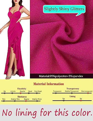 Image of VFSHOW Womens Glitter Sweetheart V Neck Twist Front Backless Ruched Ruffle Slit Formal Evening Gown Maxi Dress