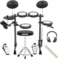 Kit Bateria Eletrônica AROMA TDX-18 - Acompanha banco, fone e baquetas - Mesh, Bluetooth, Choke