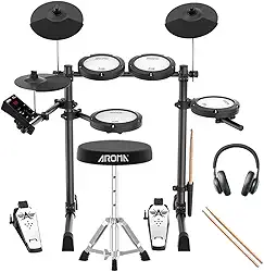 Kit Bateria Eletrônica AROMA TDX-18 - Acompanha banco, fone e baquetas - Mesh, Bluetooth, Choke