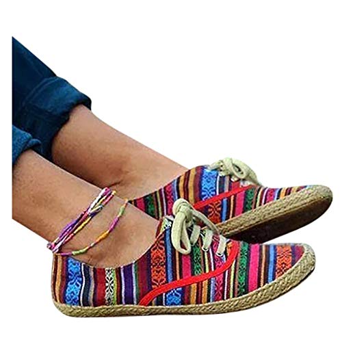 Canvas Shoes for Women,Multicolor Hemp Rope Casual Ladies Canvas Shoes Fashion Comfortable Weave Breathable Flat Canvas Lace-Up Canvas Sneaker (US:9) Purple