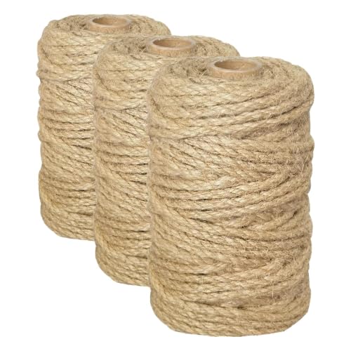 Image of PerkHomy 5mm Jute Rope 105 Feet Twisted Heavy Duty and Thick Twine Rope for Cat Scratcher Scratching Post Tree Craft Projects Gardening Home Decoration Packing Bundling (105FT * 5mm) (Pack of 3)