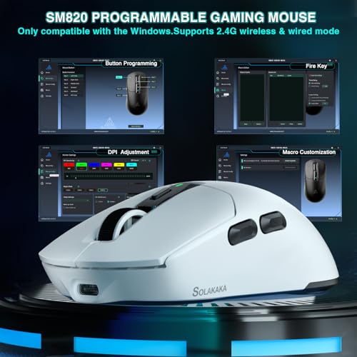 Ratón inalámbrico para juegos SOLAKAKA SM820 blanco, mouse macro programable 7