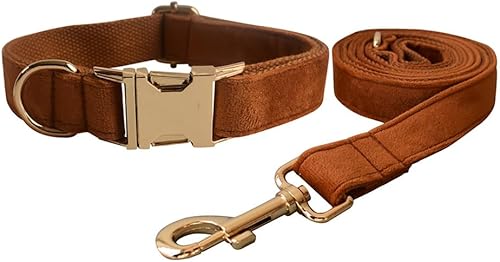 Juego de collar y correa de terciopelo para perro, collar y correa de perro suaves y cómodos, collares ajustables con hebilla de metal resistente