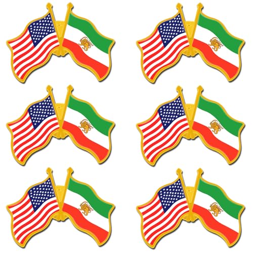 6/Pack American Iran Persia Flag Lapel pins Bulk United States US Persian Iranian Lion Sun and Crown pin Traveler Badge Souvenir Gifts